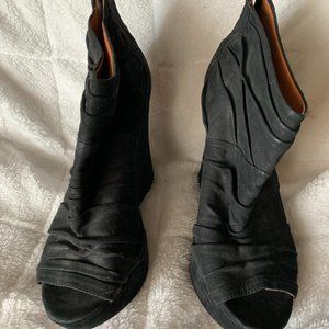 Black Platform Peeptoe Wedge Ankle Boots